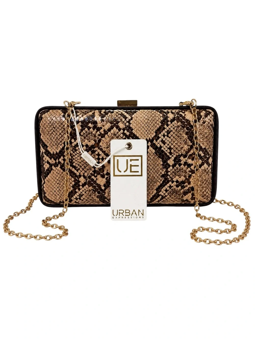 Urban Expressions Evening Box Clutch Vivian O'Nay Vegan Snake Print Beige
